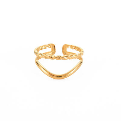 Ion Plating(IP) 304 Stainless Steel Double Line Open Cuff Ring for Women