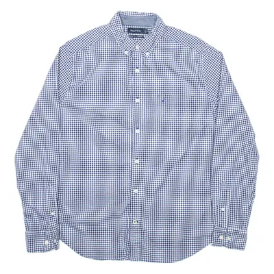 NAUTICA Stretch Mens Shirt Blue Gingham Long Sleeve M