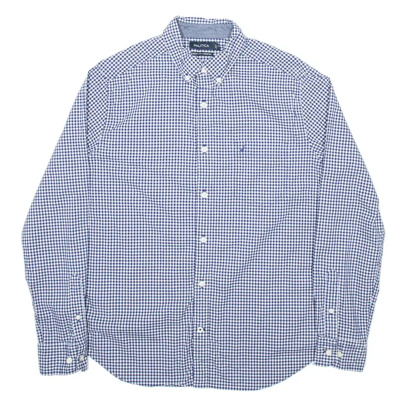 NAUTICA Stretch Mens Shirt Blue Gingham Long Sleeve M