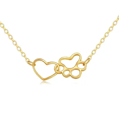 Gold Vermeil Paw & Heart Necklace for Women