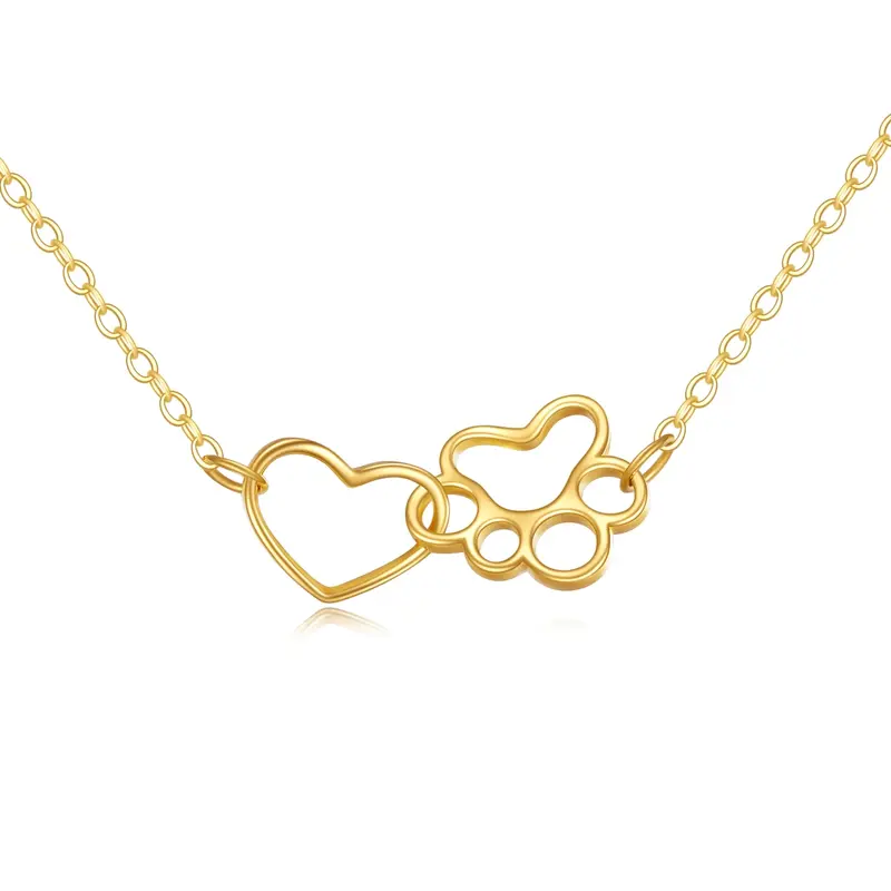 Gold Vermeil Paw & Heart Necklace for Women