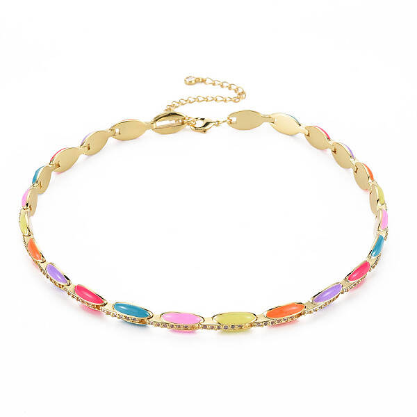 Brass Micro Pave Cubic Zirconia Link Tennis Necklaces for Women