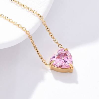 304 Stainless Steel Cubic Zirconia Heart Pendant Necklaces