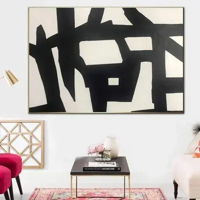 Abstract Black And White Paintings On Canvas Black Lines Franz Kline style Modern Canvas Art Oil Painting Original | FAULTY S...