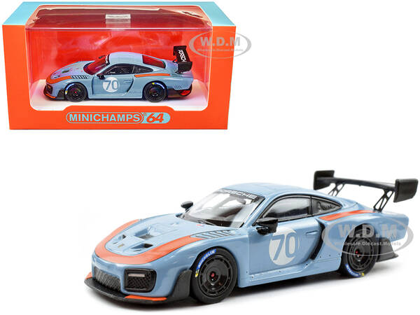 2018 Porsche 935/19 #70 Light Blue with Orange Accents 1/64 Diecast Model Car by Minichamps