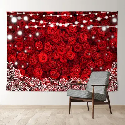 Aperturee Red Rose Lighting Lace Happy Valentines Backdrop