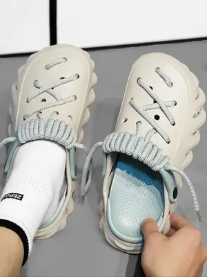 Unisex's Minimalist Plain Color Lace-tied Clogs, Casual Comfortable Breathable Clogs Flat Slippers, Fashionable Clogs for Ind...