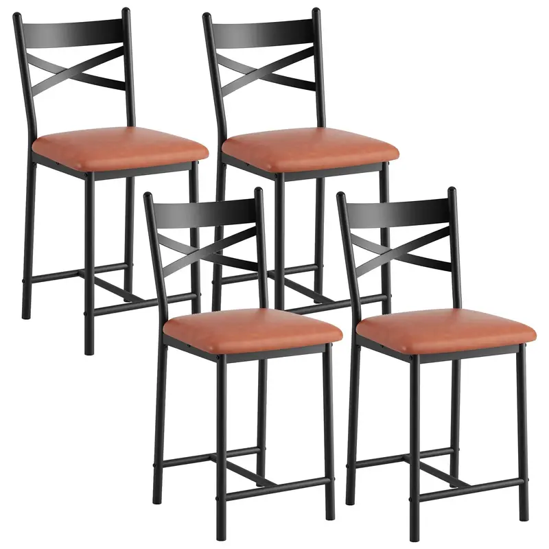 Garvee Counter Height Bar Stools Set of 4, Faux Leather Bar Chair with Back, Thick Cushion, Upholstered Bar Stools with Footr...