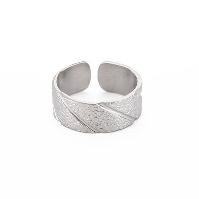 Non-Tarnish 304 Stainless Steel Textured Open Cuff Ring for Women