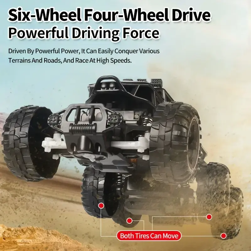 Six-wheel alloy rock climbing remote control car, four-wheel drive off-road RC toy, all-terrain high elasticity shock absorpt...