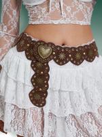 Women's Vintage Ethnic Pattern Heart Western Belt, Rivet Decorated Trendy Belt, Boho Style Waistband for Jeans & Short Skirt,...