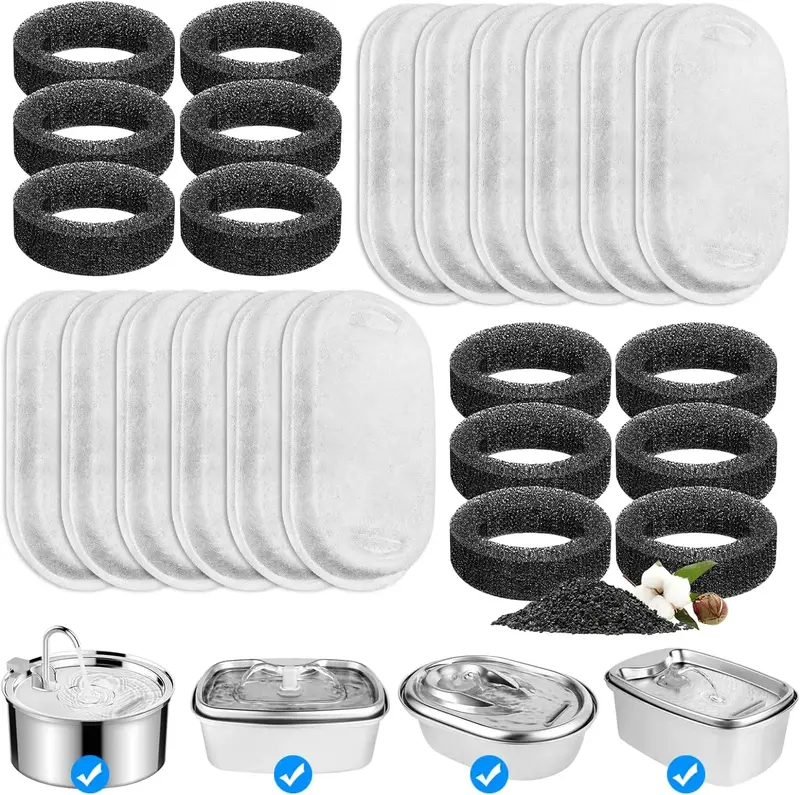 Cat Water Fountain Filter for 108oz/3.2L and 67oz/2L Stainless Steel Adjustable Water Flow Pet Water Fountain, 12 Packs Pet F...