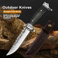 Kitchen chef's knife. It is a hand-forged meat cleaver with a fixed blade, equipped with a knife sheath, making it easy to ca...