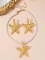 Starfish Design Pendant Necklace & Dangle Earrings (3pcs/set), Matching Jewelry Set for Women & Girls, Elegant All-match Fash...