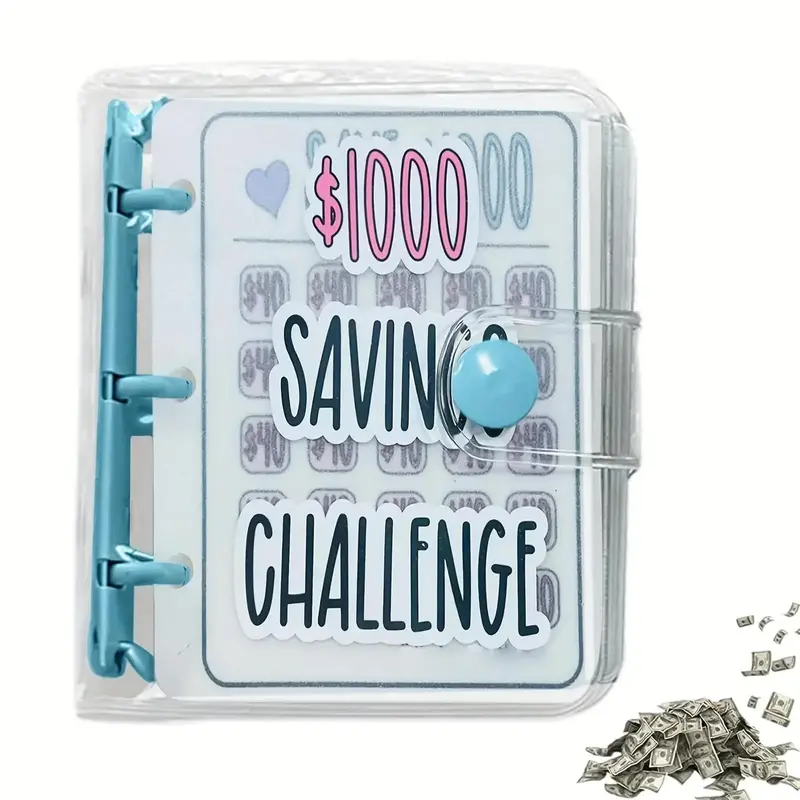 $1000 Savings Challenge Binder, 1 Count Money Management Tool with Cash Envelopes, Compact and Portable Design for Daily Use