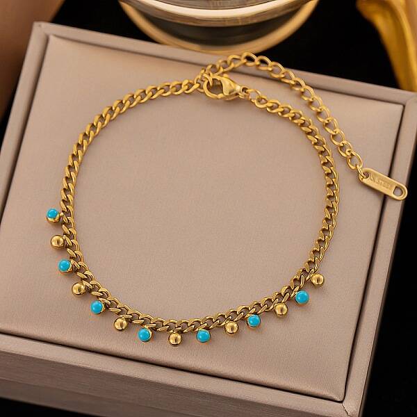Golden Tone 304 Stainless Steel Enamel Twisted Chain Bracelets