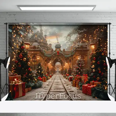 Town Light Rail Festive Christmas Vibe Backdrop - Aperturee