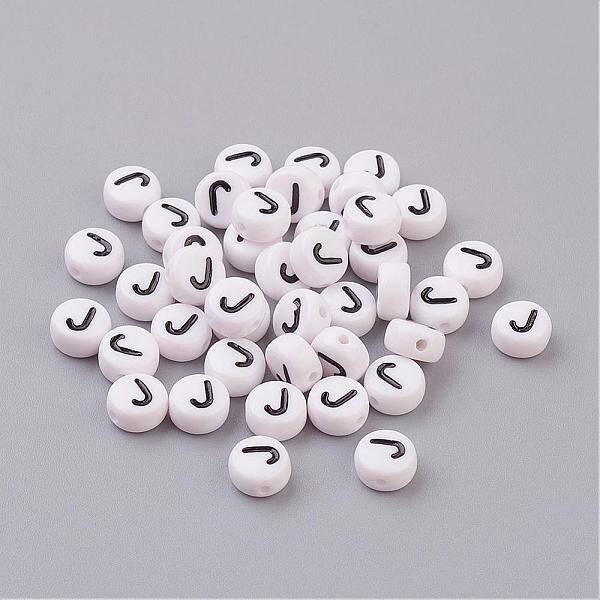 Flat Round with Letter J Acrylic Beads