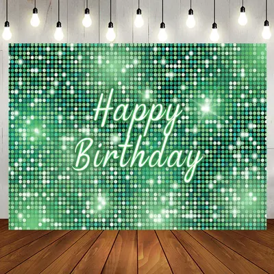 Green Sequins Sparkle Happy Birthday Party Backdrop - Aperturee
