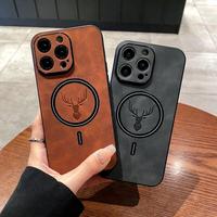 [FREE!SHIP] For iPhone 16/15 Plus 14 Pro Max 13/12/11 Luxury Deer Pattern For Magsafe Magnetic Slim Leather Case Shockproof B...