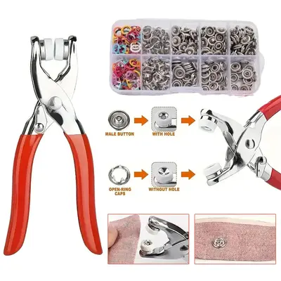 Buttons & Pliers Tool Kit,Including 100pcs Invisible Colored Metal Buckle & 1 Count Manual Pressure Pliers,Household Sewing A...
