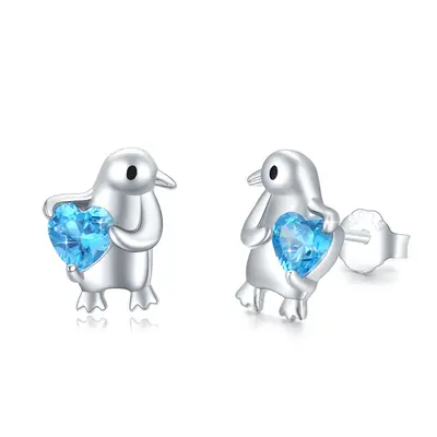 Sterling Silver Cubic Zirconia Penguin Stud Earrings