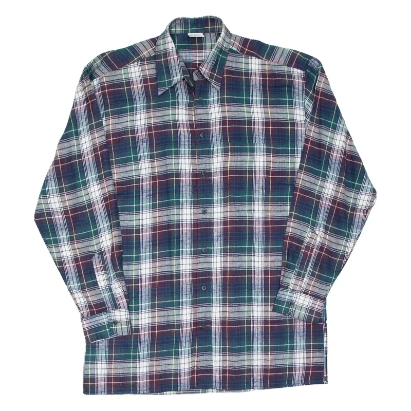 Mens Flannel Shirt Green Check Long Sleeve L