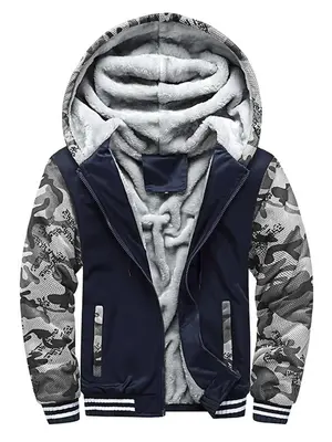 Men's Winter Jacket Camo Print Zip up Thermal Lined Hooded Jacket, Casual Warm Longsleeves Zipper Front Outerwear for Fall &...