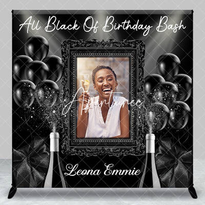 Aperturee All Black Balloons Custom Photo Birthday Backdrop - Aperturee