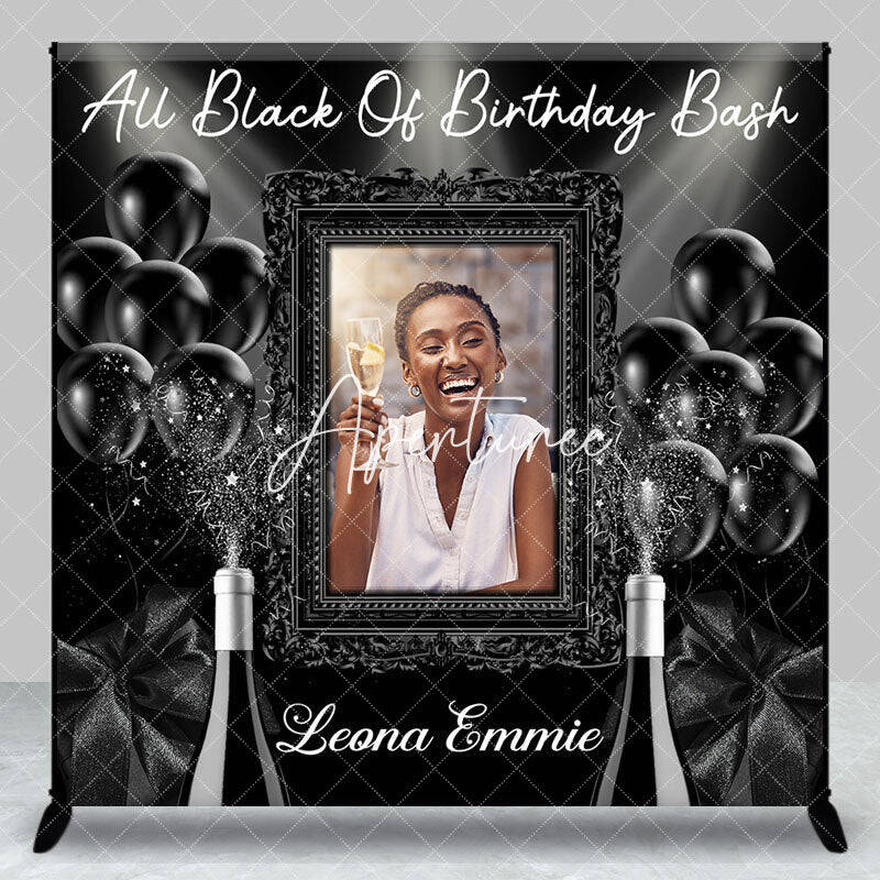 Aperturee All Black Balloons Custom Photo Birthday Backdrop - Aperturee