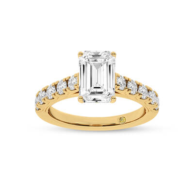 Reno Pavé Set Emerald Cut Lab Grown Cathedral Diamond Engagement Ring | Yellow Gold 1 7/8 - 5 1/6 CT. TW.