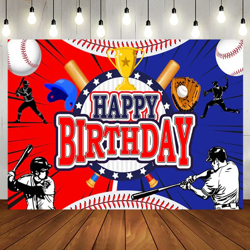 Aperturee Jolly Baseball Birthday Celebration Trophy Backdrop