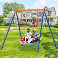 Bearbro Saucer Swing with Stand for Kids Outdoor, 440lbs Swing Set with Heavy-Duty Metal Frame and Adjustable Ropes, Safe Wat...