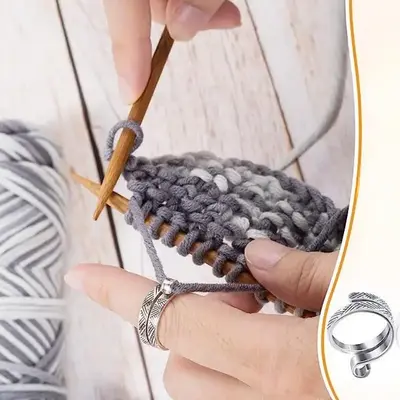 Crochet Ring, 1 Count Metal Open Yarn Guide Finger Holder, Adjustable Crochet Tension Ring, Knitting Craft Accessories Tools ...