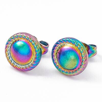 Ion Plating(IP) 304 Stainless Steel Flat Round Stud Earrings for Women