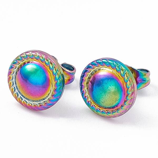 Ion Plating(IP) 304 Stainless Steel Flat Round Stud Earrings for Women