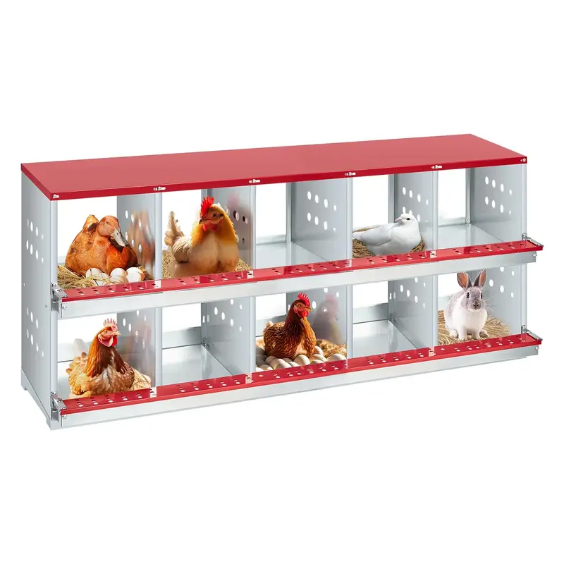 Garvee 10-Compartment Chicken Nesting Box Galvanized Steel Roll-Away Egg Collection Perching Bar Heavy Duty for Chicken Coops