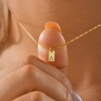 Initial Necklace – Box Chain Mini Tag Monogram Necklace