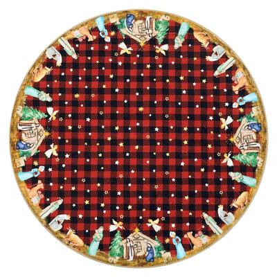 Garvee Christmas Red 3 Ft Round Non-Slip Machine Washable Rug for High Traffic Areas, Living Room, Bedroom, Entryway & Pet Fr...