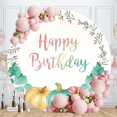 Aperturee Leaves And Pumpkins Circle Happy Birthday Backdrop