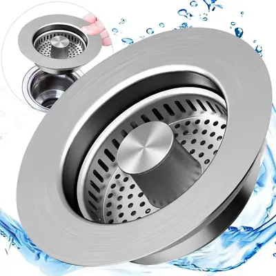 3 in 1 Kitchen Sink Drain Strainer, Stainless Steel Sink Stopper, Anti-clogging Drainage Odor Filter Sink Plug for US Standar...