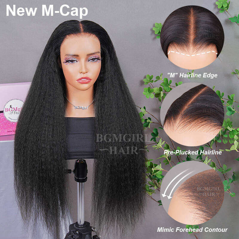 M-cap Kinky Straight 9x6 Wear Go Wig HD Lace Pre-Bleached Tiny Knots