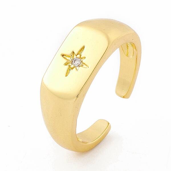 Clear Cubic Zirconia Star Signet Open Cuff Ring