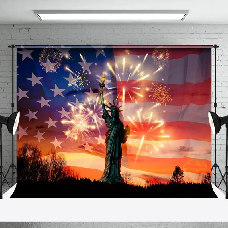 Usa Flag Sparkle Statue Independence Day Backdrop - Aperturee