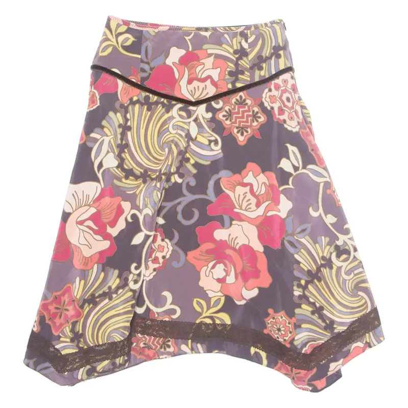 KAREN MILLEN Womens Flare Skirt Pink Knee Length Silk Floral UK 8