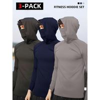 3-Pack Men Sun-Proof Hoodie with Mask-Lightweight High Elastic Compression Sportswear for Running and Fitness casual pullover...