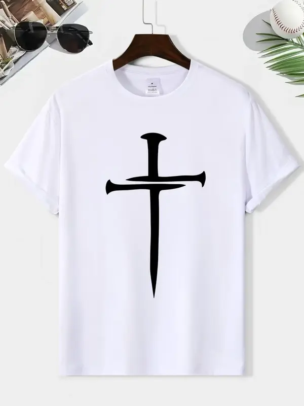 Men's Graphic Short Sleeve Tee, Summer Clothes Streetwear Crew Neck T-shirt for Daily Outdoor Wear, Casual Comfy Top for Summ...