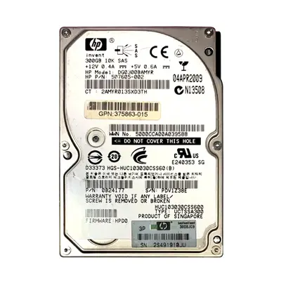 507605R-002 HP 300GB 10000RPM SAS 3Gb/s SFF Hot-Pluggable Dual Port 2.5-inch Hard Drive for Gen1 to Gen7 ProLiant Servers