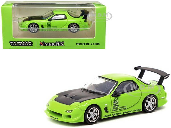 Vertex RX-7 FD3S RHD (Right Hand Drive) Light Green with Matt Black Hood and Graphics \