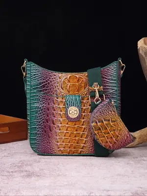 Random Color Crocodile Embossed Bag Set, Vintage Crossbody Bag with Coin Purse, Women's Fashionable Matching Bag Set for Dail...